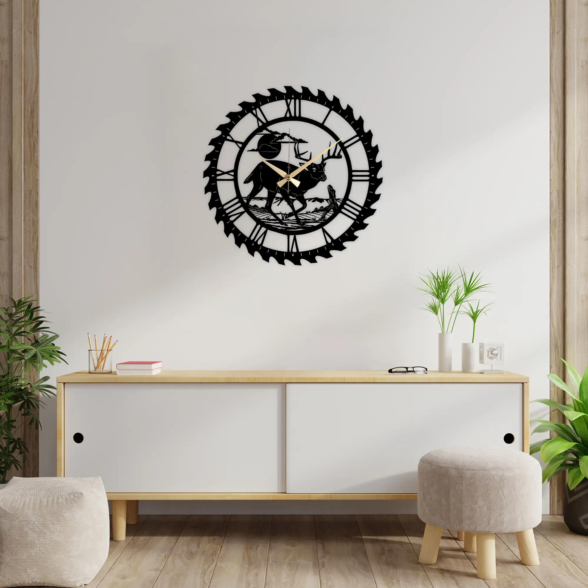 Cerf Metal Clock