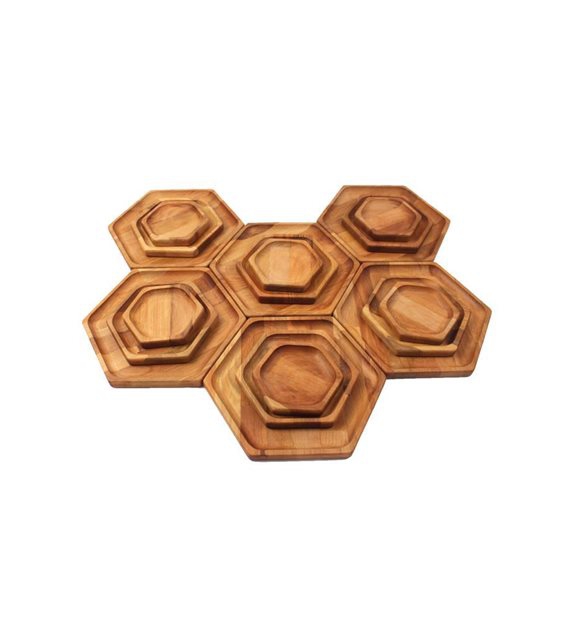 Wooden 18 Piece Serving Plate Set