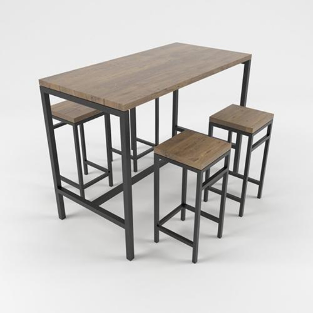 Walnut Veneer Bar Table and Chair Set