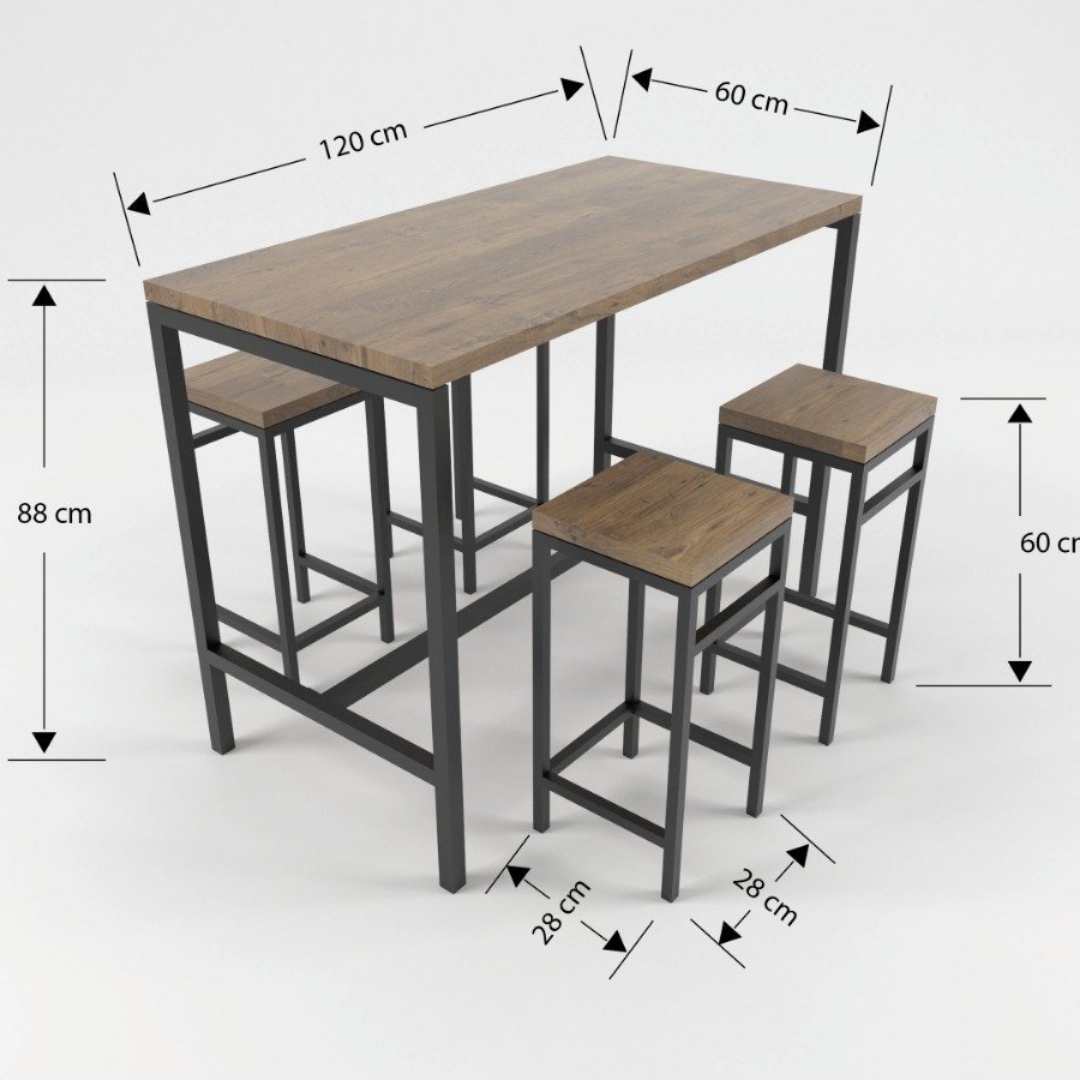 Ceviz Kaplama Bar Masası ve Sandalye Takımı