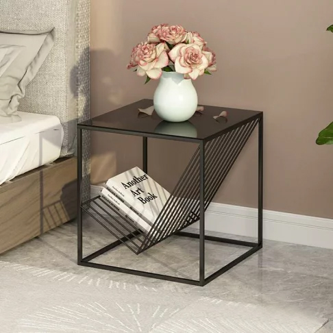 Vertex Series Prismatic Diagonal Magazine Rack Black Nightstand