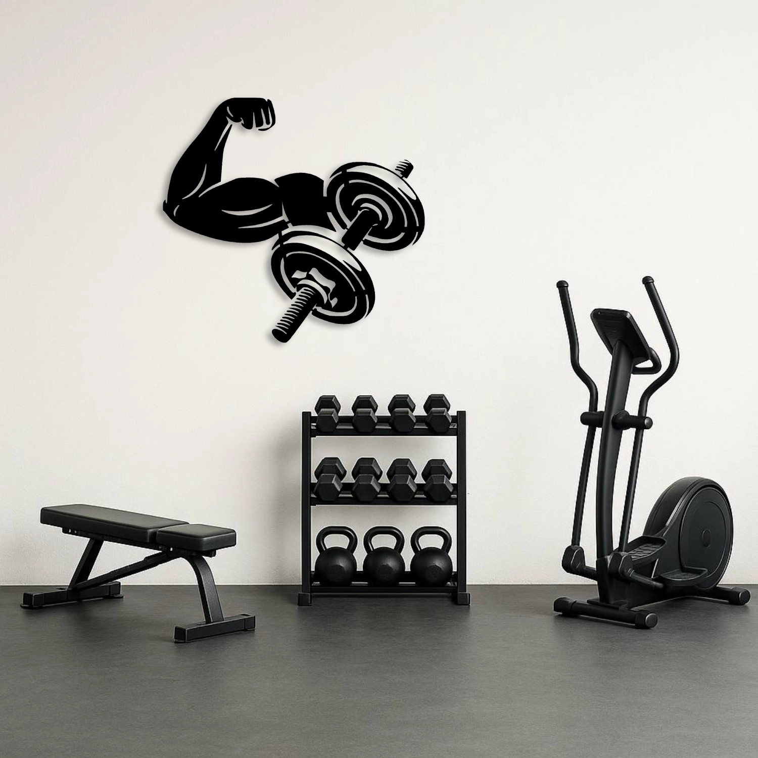 Fitness Motivasyon Metal Dekor – Biceps ve Dumbbell