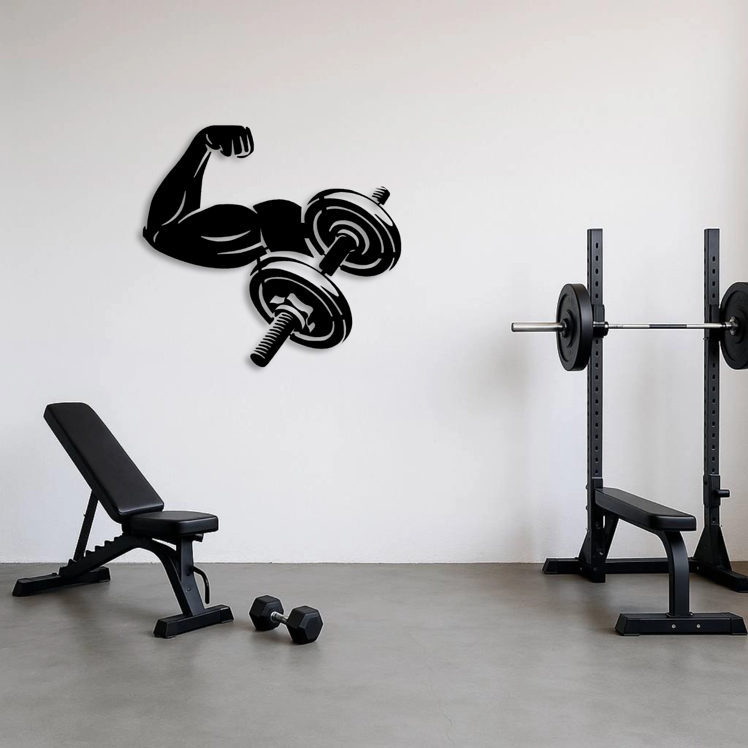Fitness Motivasyon Metal Dekor – Biceps ve Dumbbell