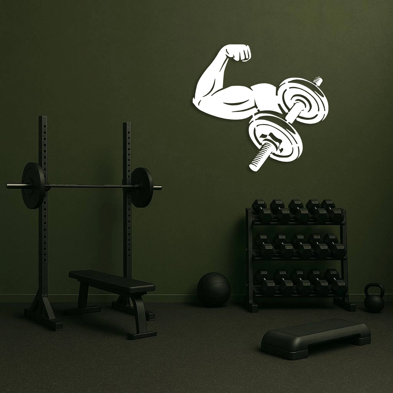 Fitness Motivasyon Metal Dekor – Biceps ve Dumbbell