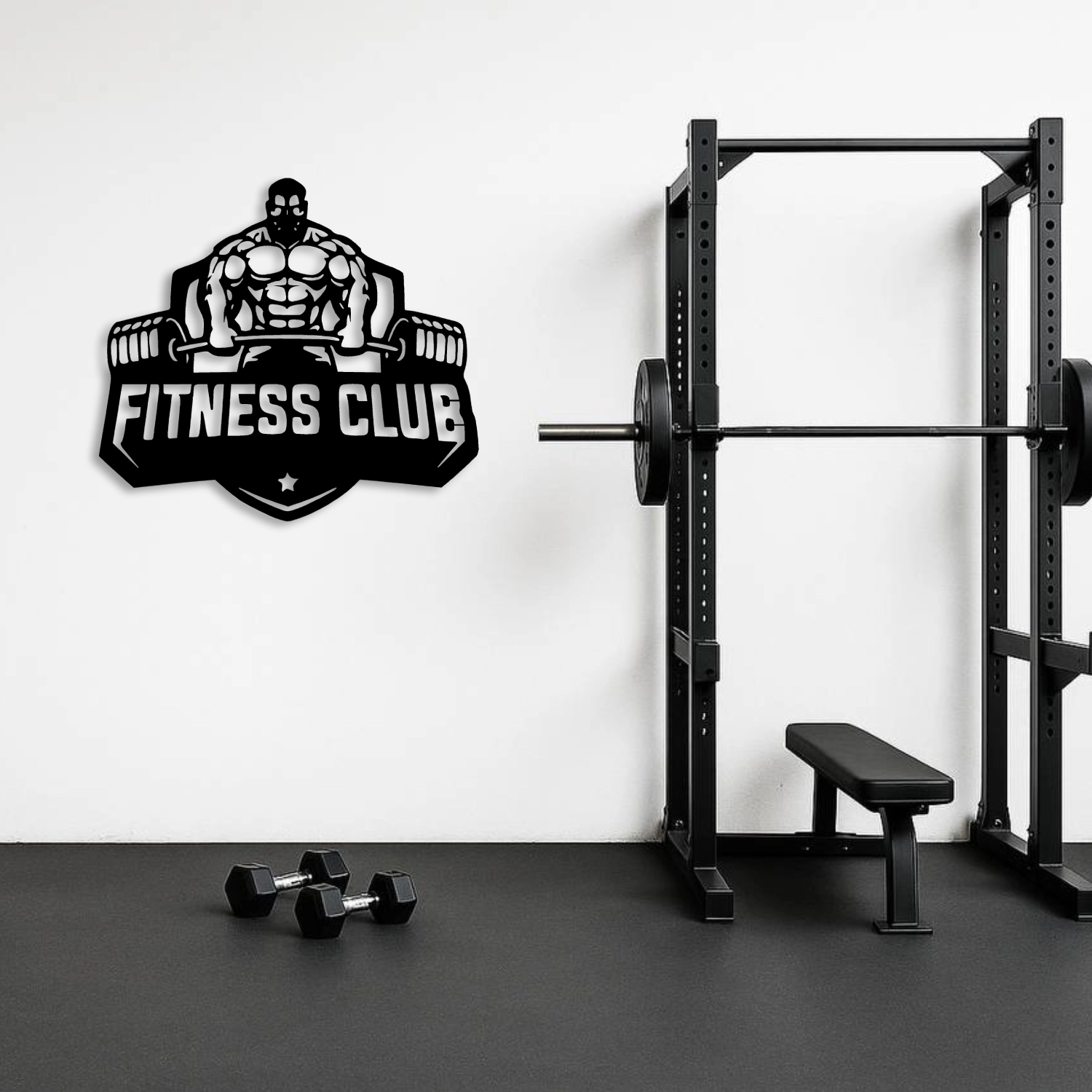 Fitness Club Amblem Tasarımlı Metal Duvar Tablosu