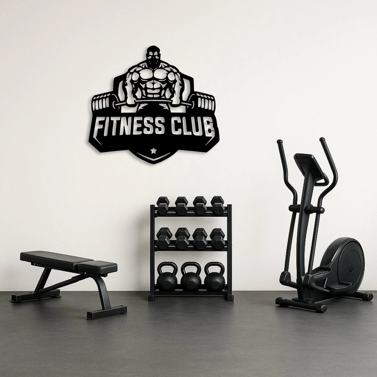 Fitness Club Amblem Tasarımlı Metal Duvar Tablosu