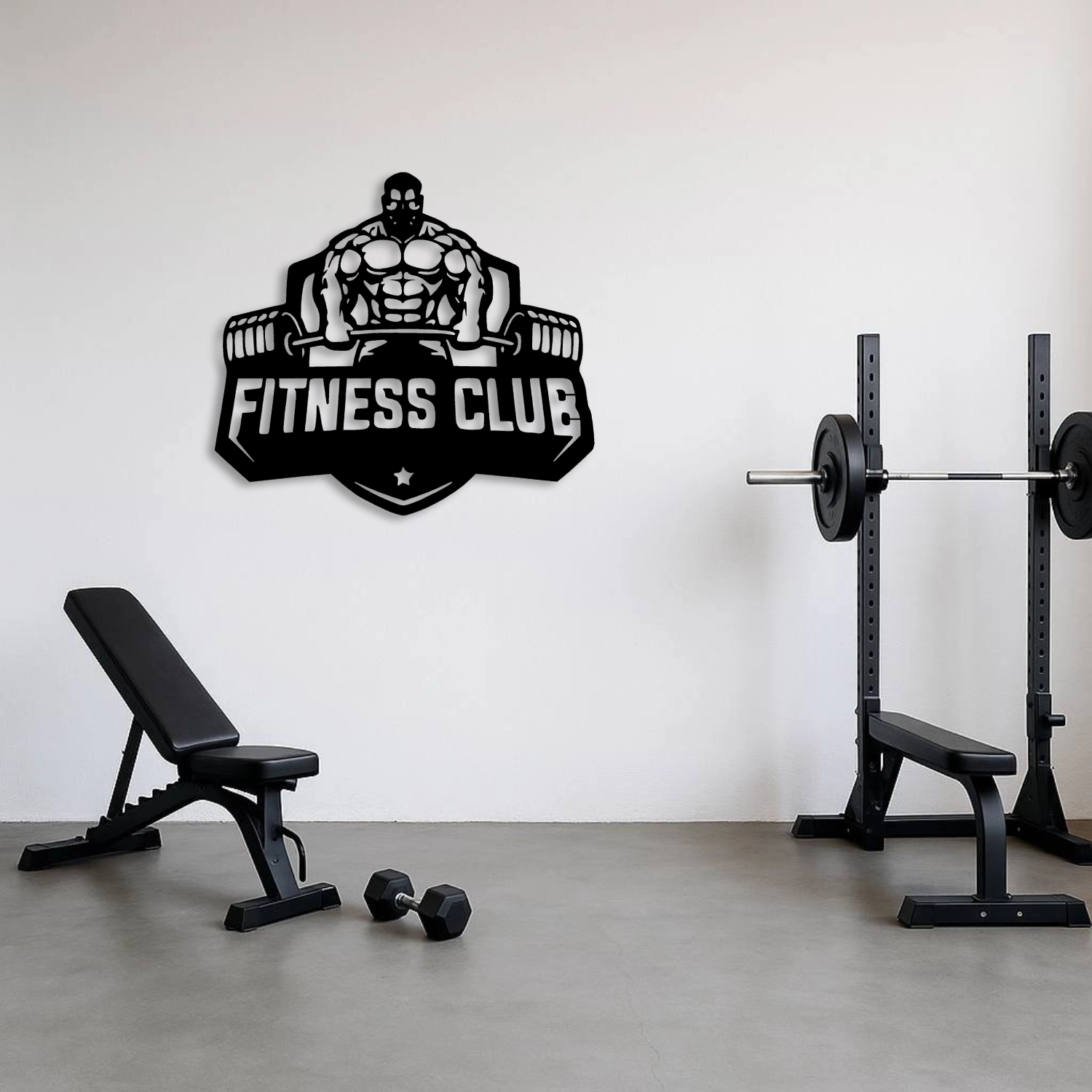 Fitness Club Amblem Tasarımlı Metal Duvar Tablosu