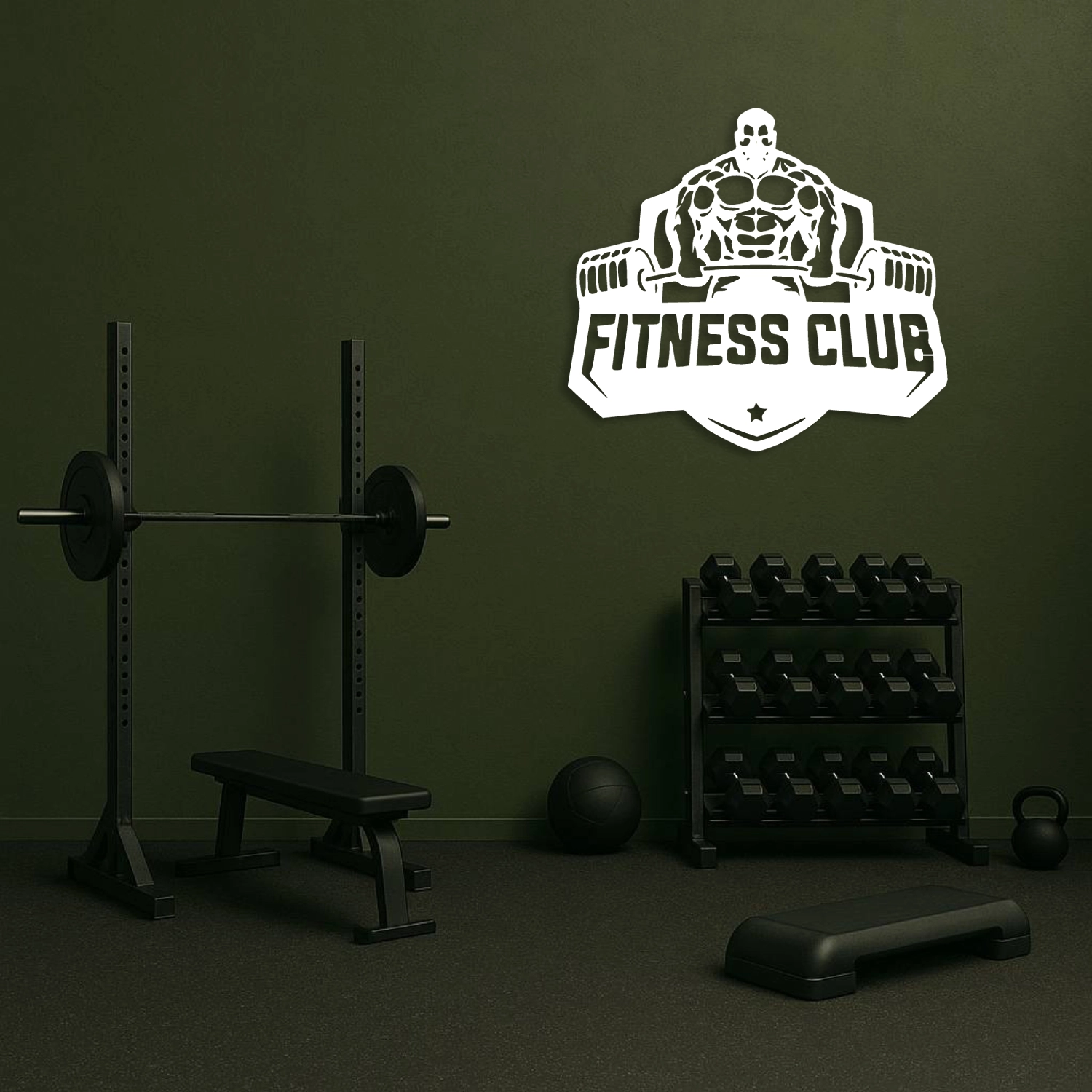 Fitness Club Amblem Tasarımlı Metal Duvar Tablosu