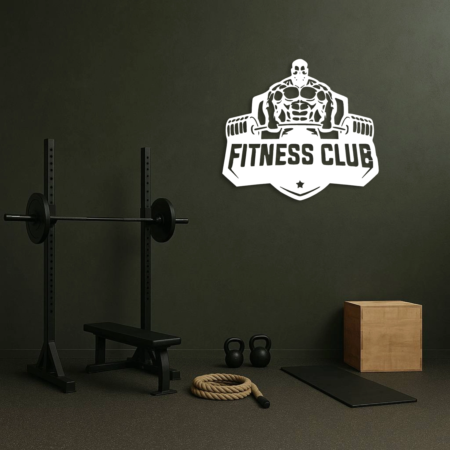 Fitness Club Amblem Tasarımlı Metal Duvar Tablosu