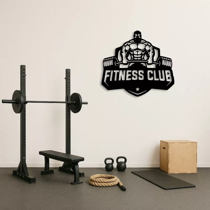 Fitness Club Amblem Tasarımlı Metal Duvar Tablosu