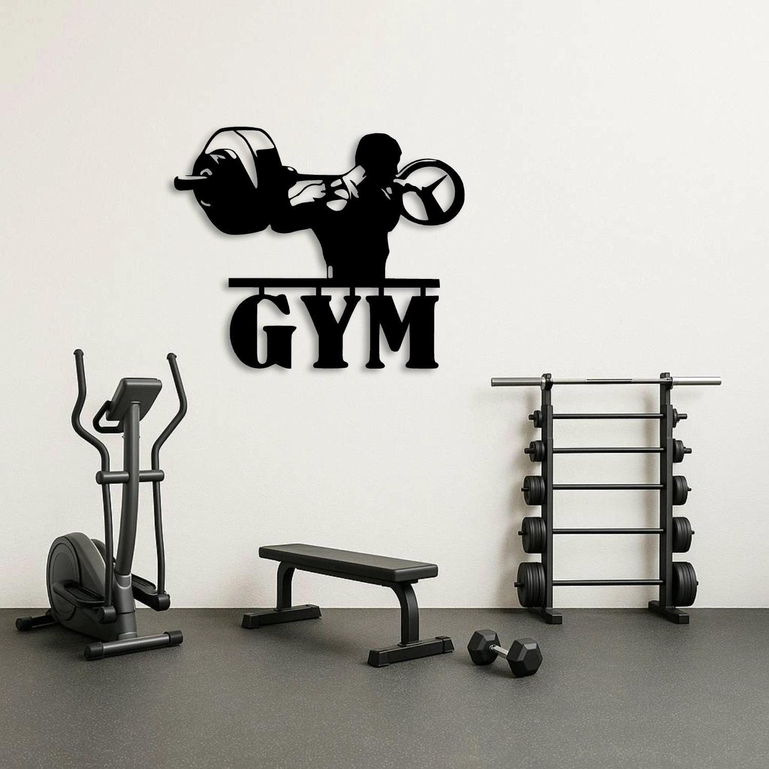 GYM Yazılı Ağırlık Kaldıran Sporcu Metal Tablo