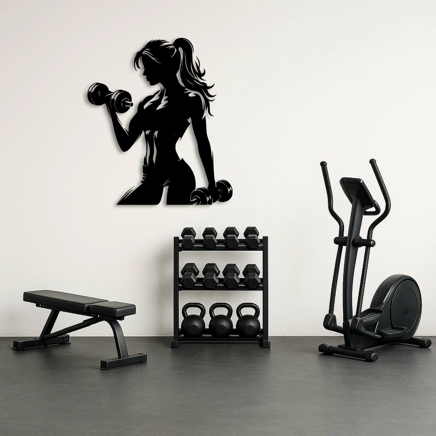 Overhead Press Halterci Erkek Silüeti Metal Duvar Tablosu