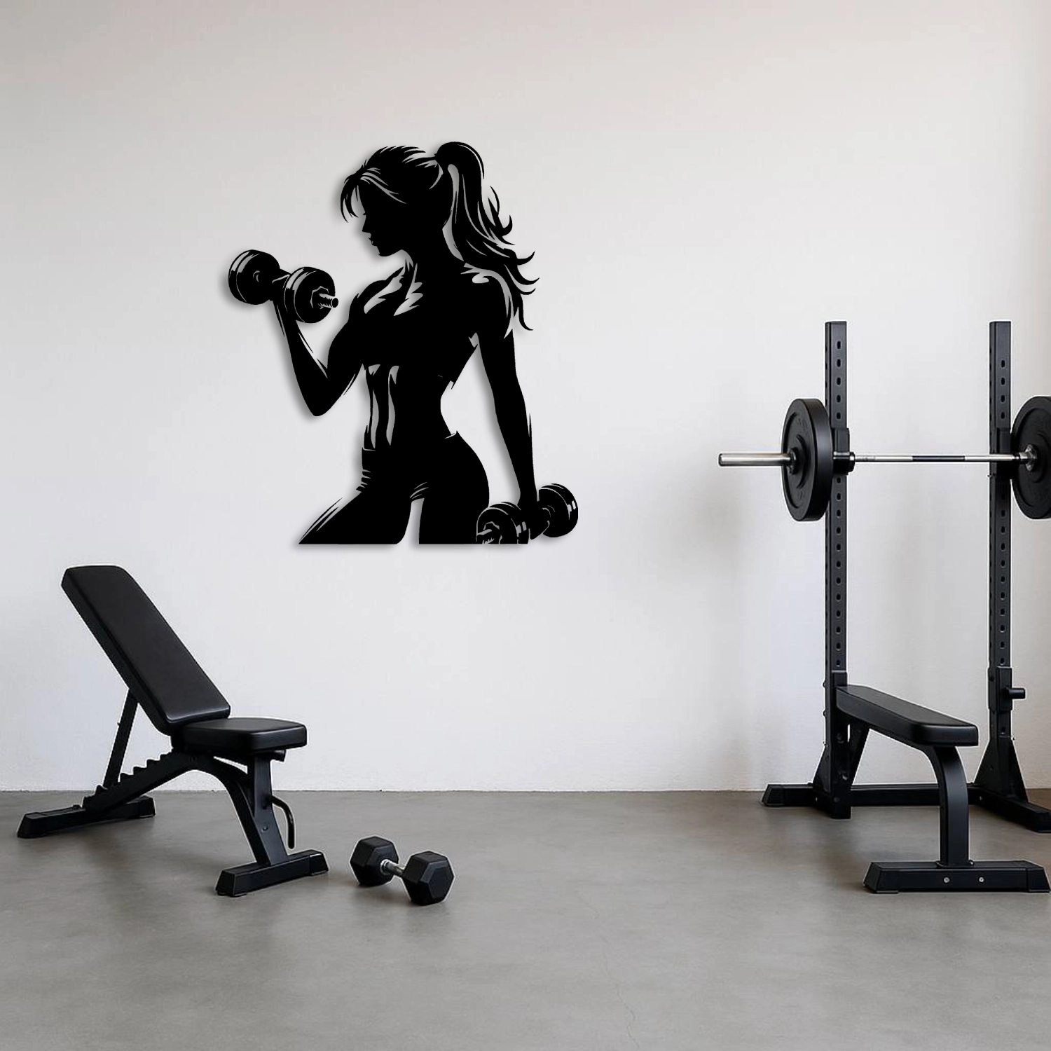 Overhead Press Halterci Erkek Silüeti Metal Duvar Tablosu