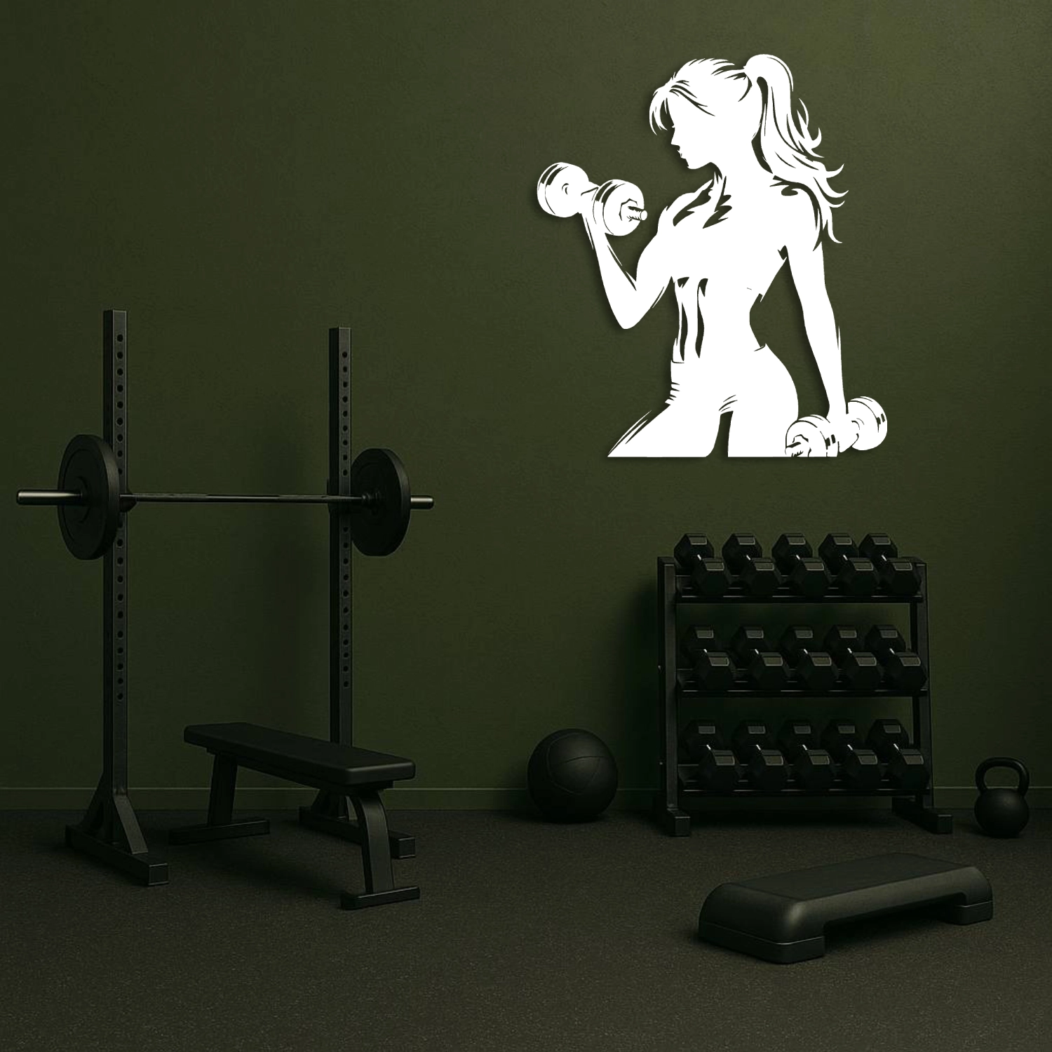 Overhead Press Halterci Erkek Silüeti Metal Duvar Tablosu