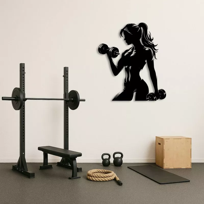 Overhead Press Halterci Erkek Silüeti Metal Duvar Tablosu