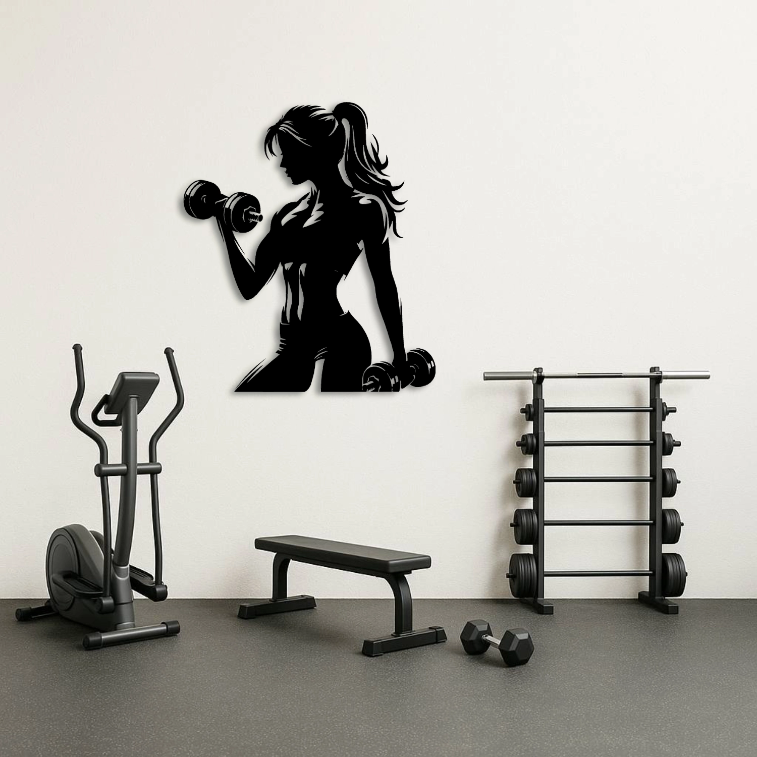 Overhead Press Halterci Erkek Silüeti Metal Duvar Tablosu