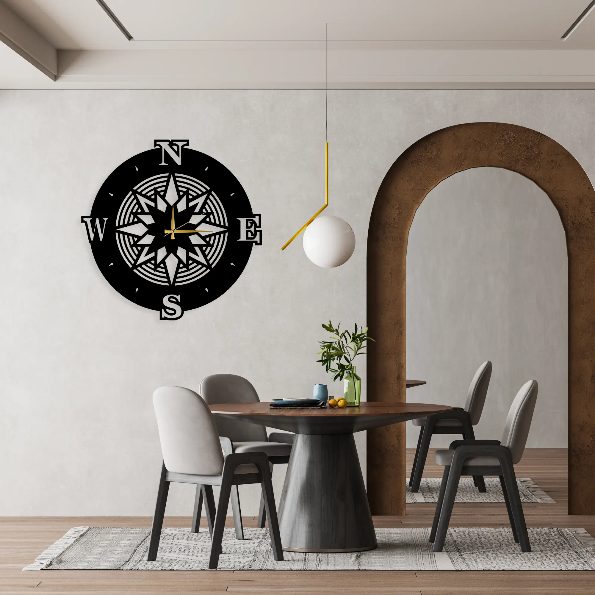 Compass Metal Wall Clock 