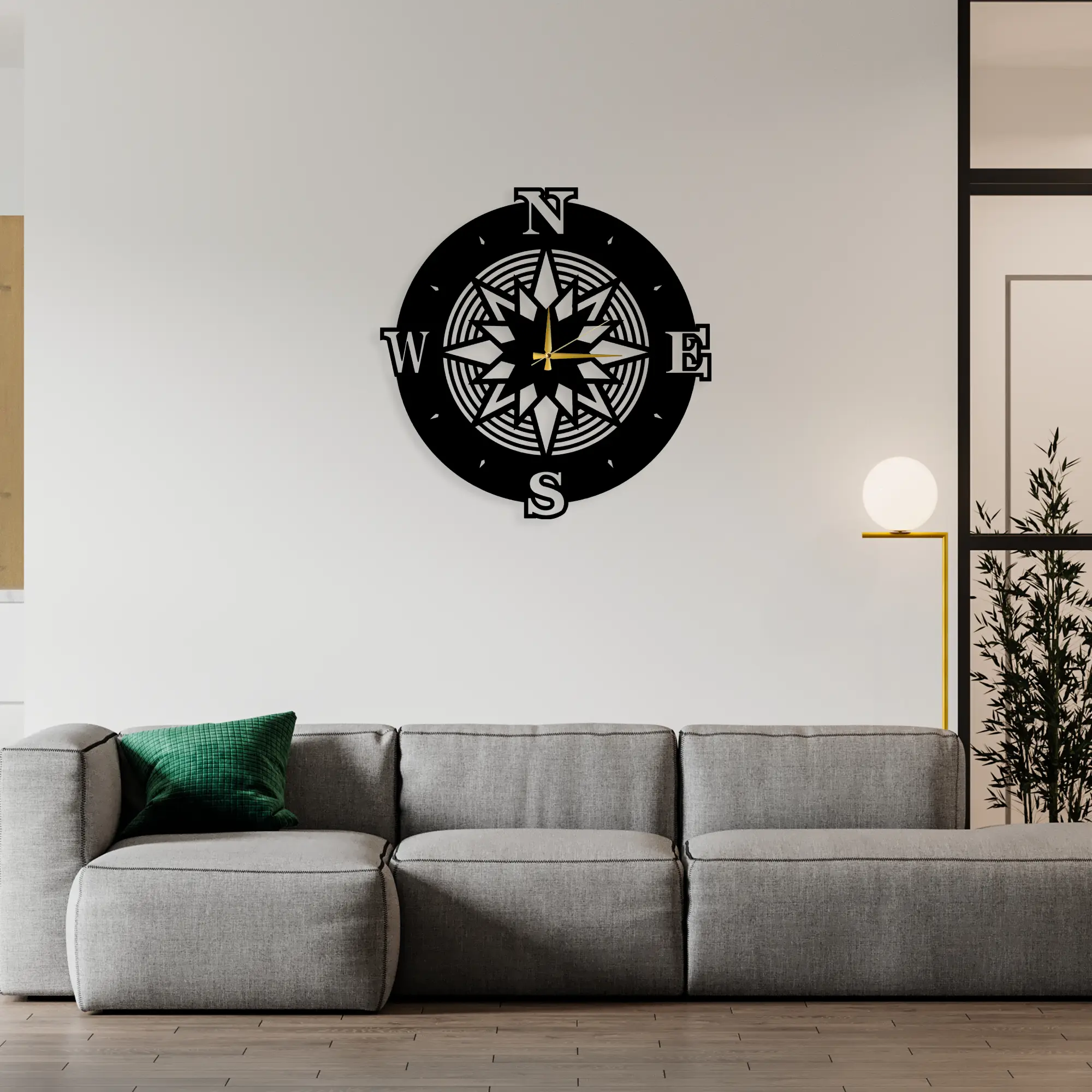 Compass Metal Wall Clock 
