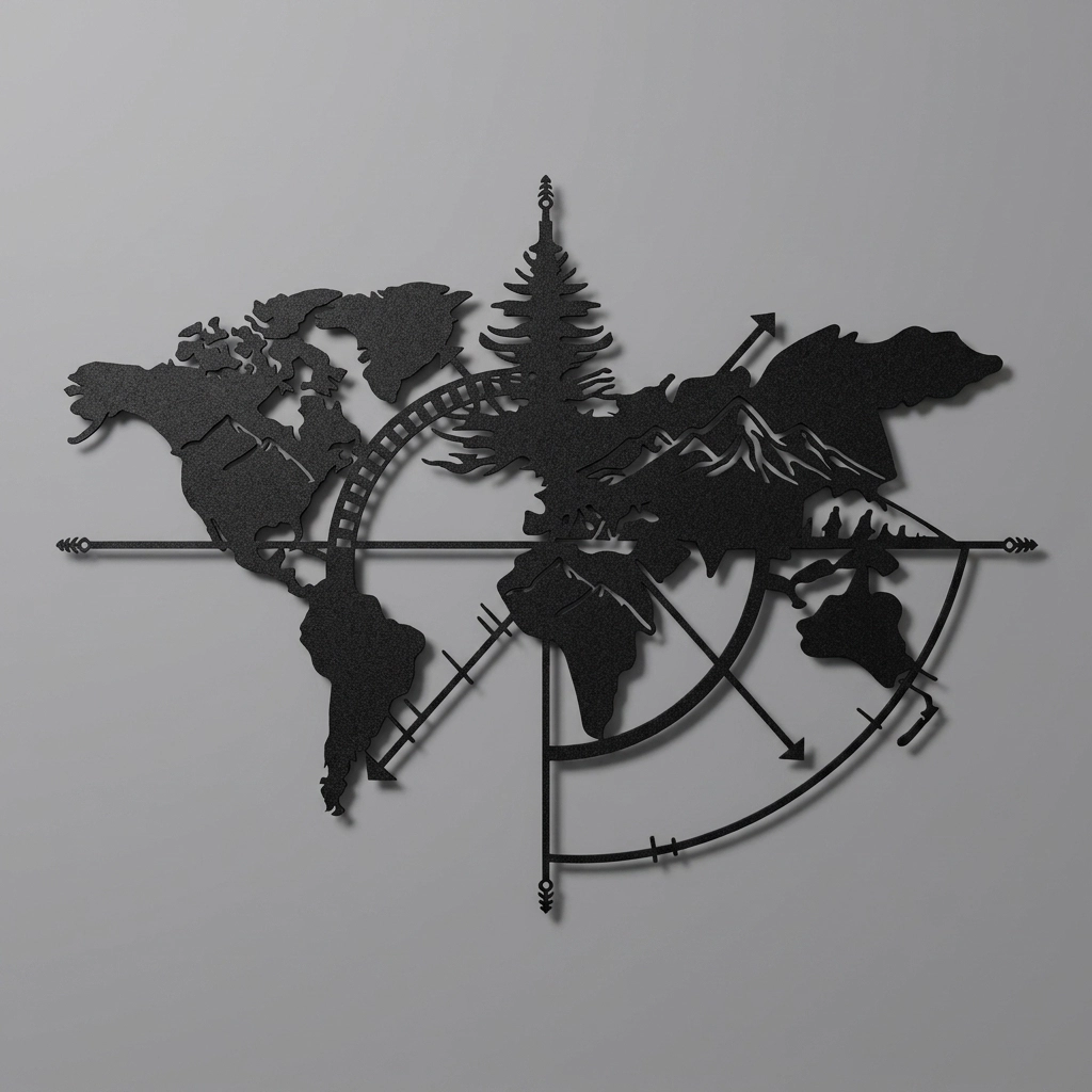 Everest Patterned Compass World Map