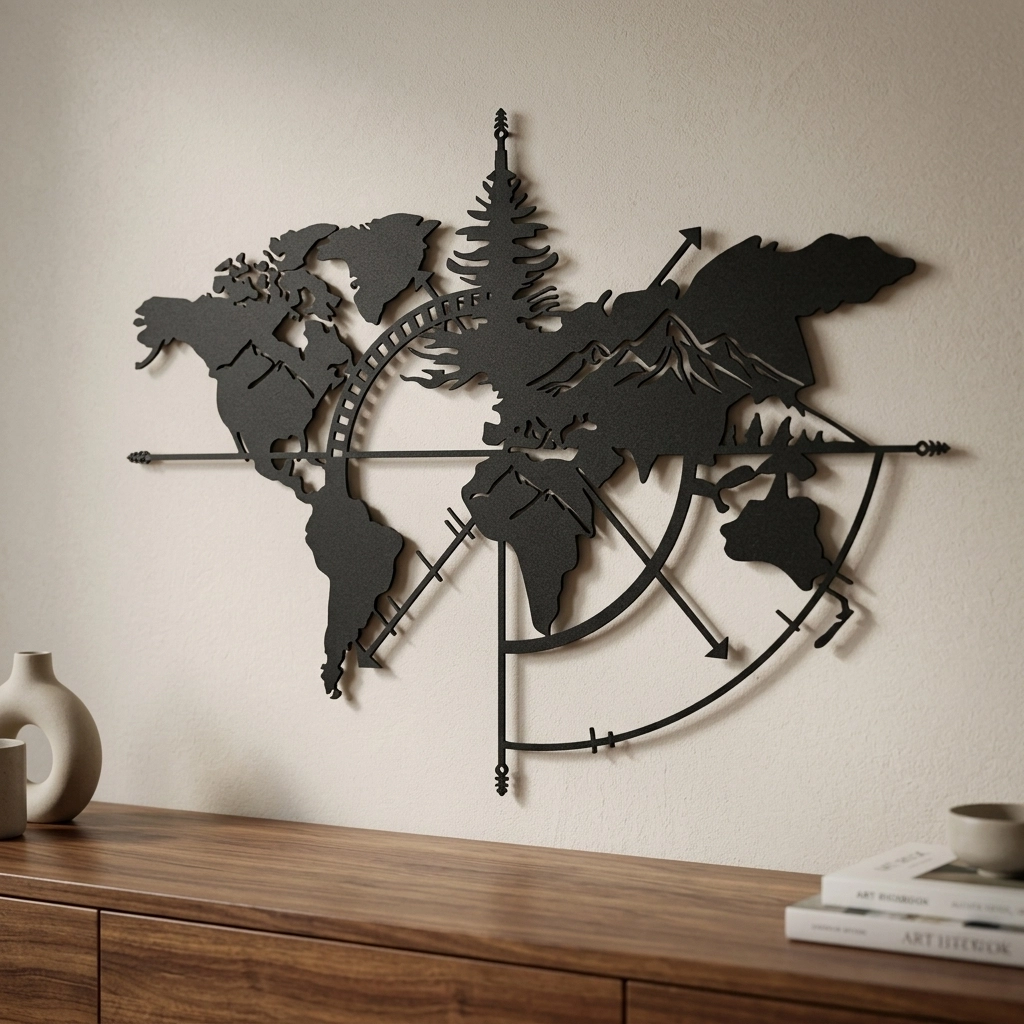 Everest Patterned Compass World Map