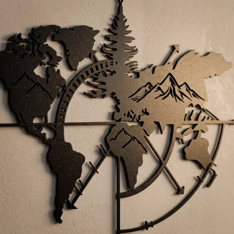 Everest Patterned Compass World Map