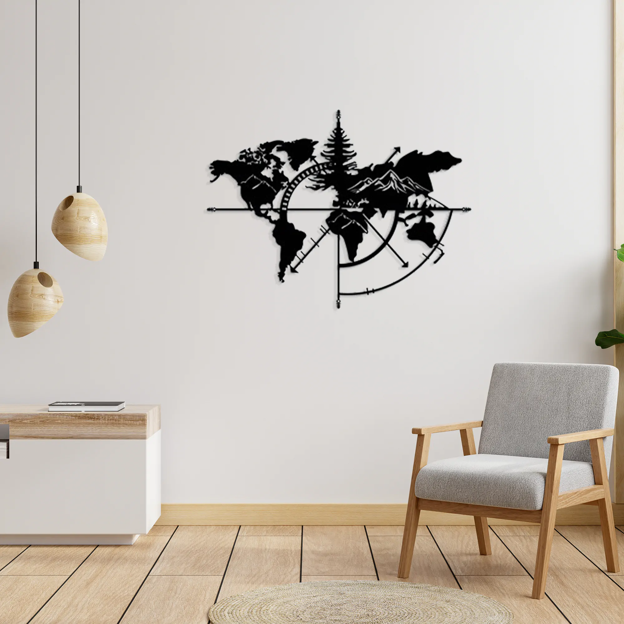 Everest Desenli Pusula Dünya Haritası