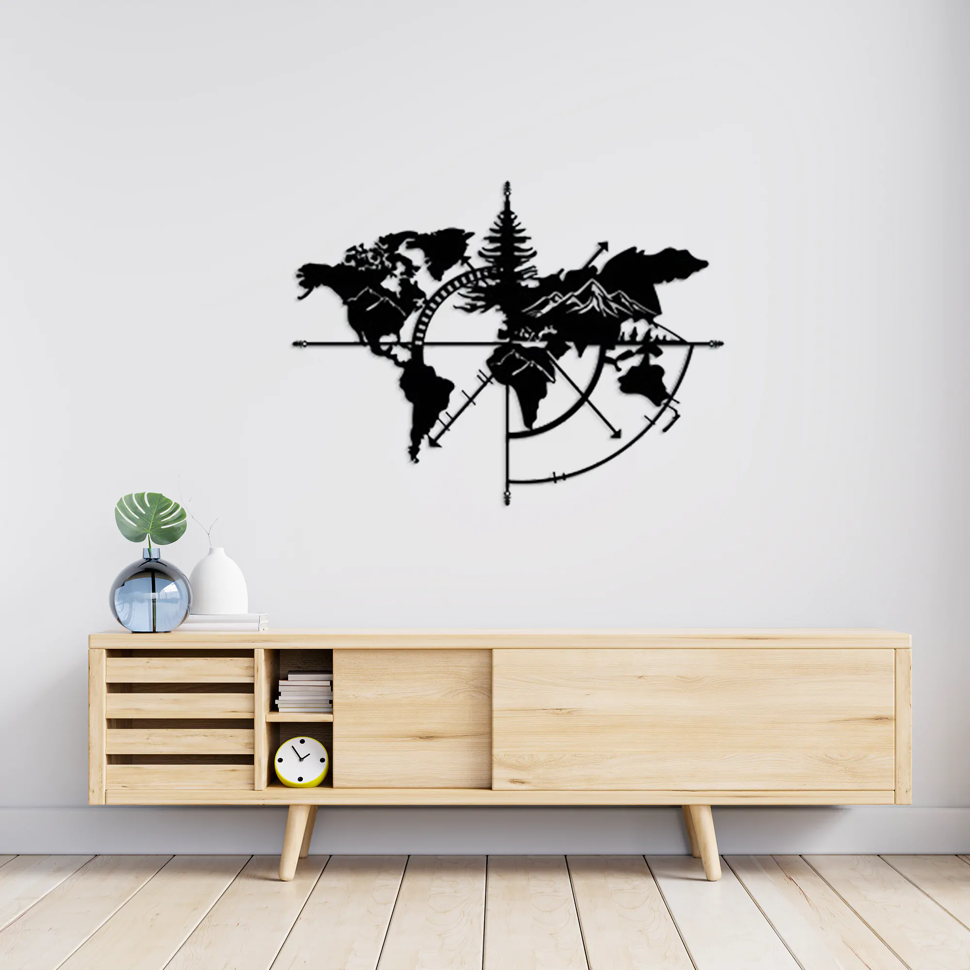 Everest Patterned Compass World Map 