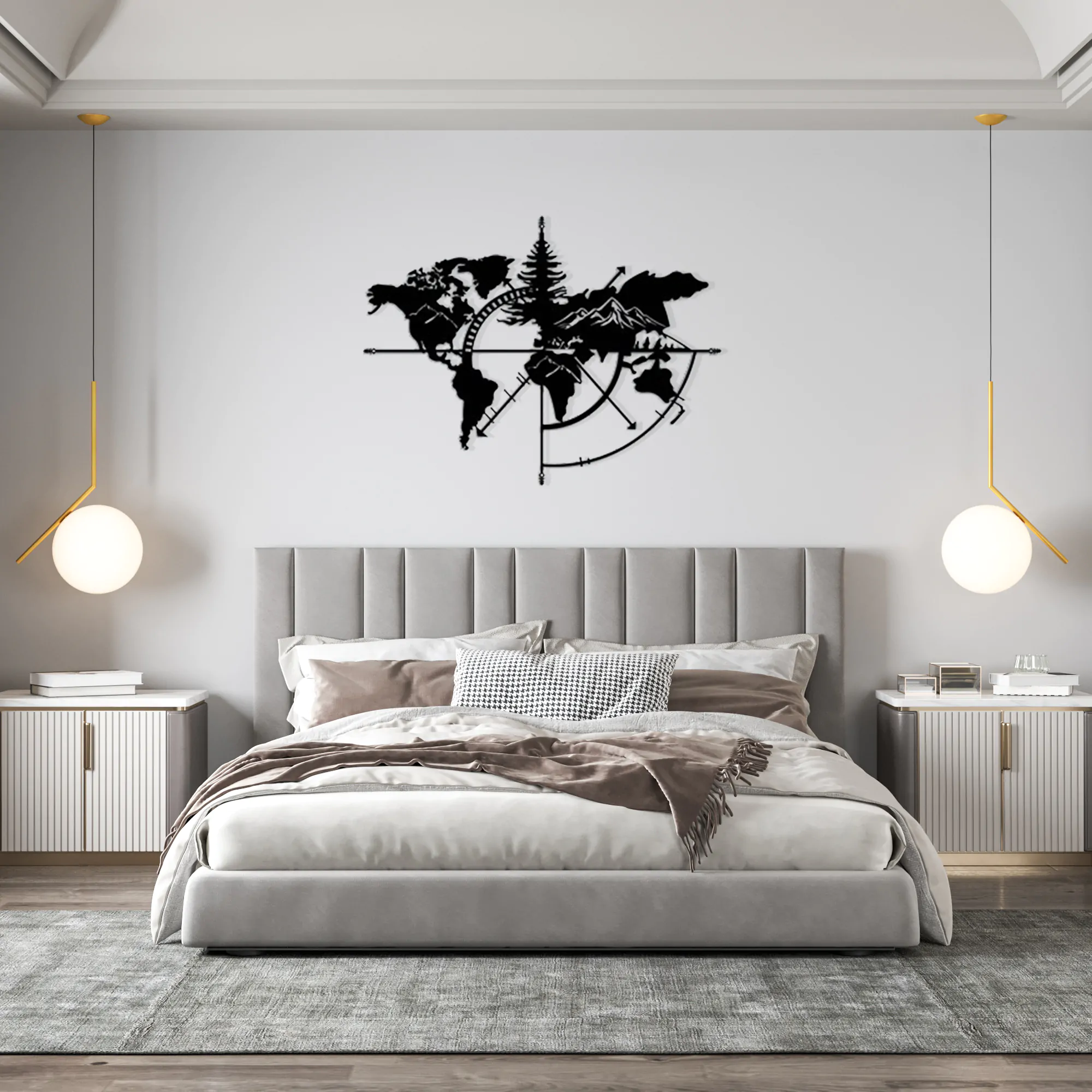 Everest Desenli Pusula Dünya Haritası