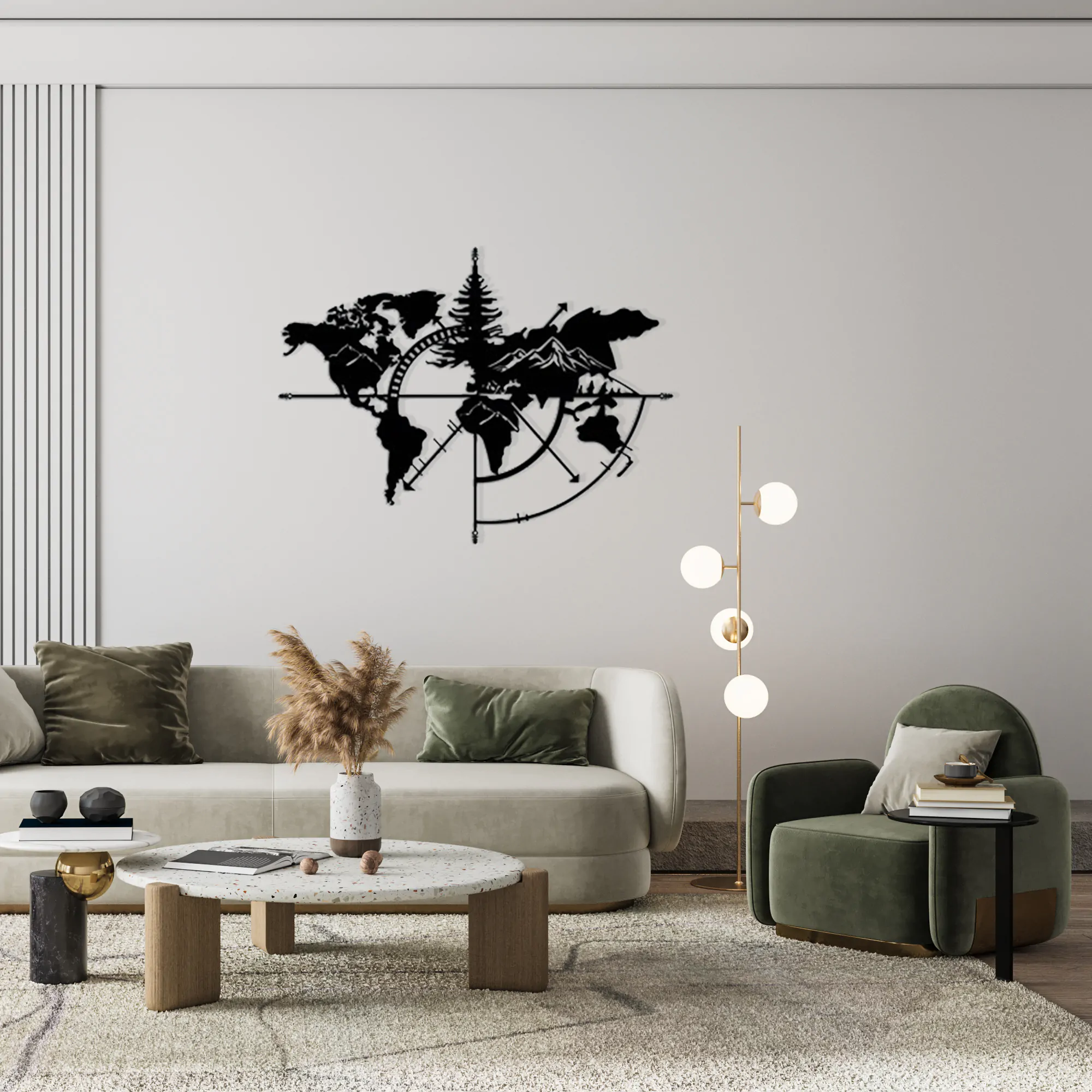 Everest Desenli Pusula Dünya Haritası