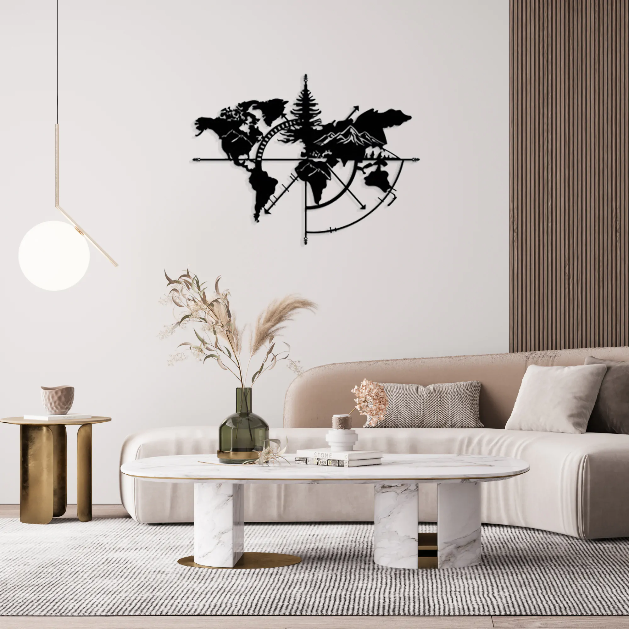 Everest Desenli Pusula Dünya Haritası