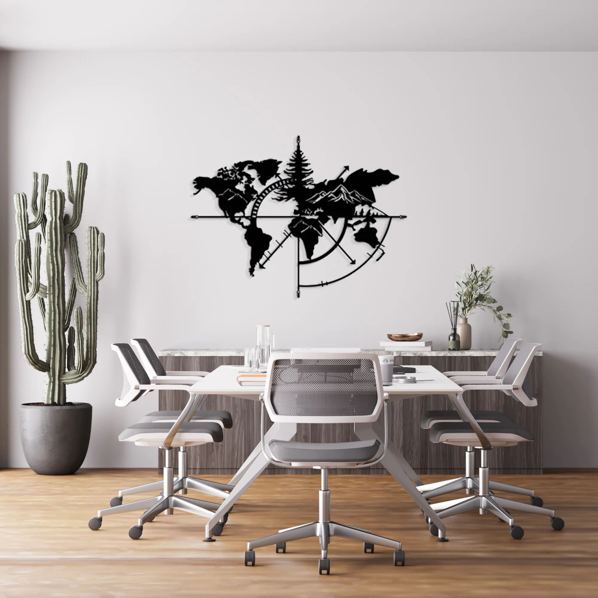 Everest Desenli Pusula Dünya Haritası