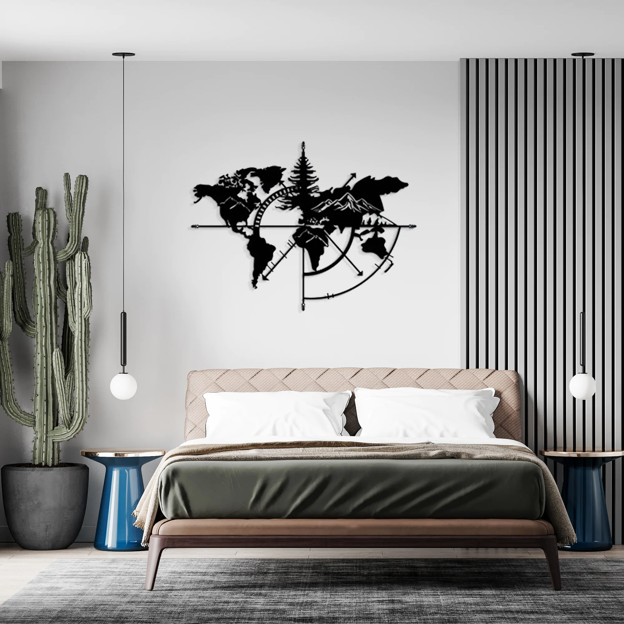 Everest Desenli Pusula Dünya Haritası