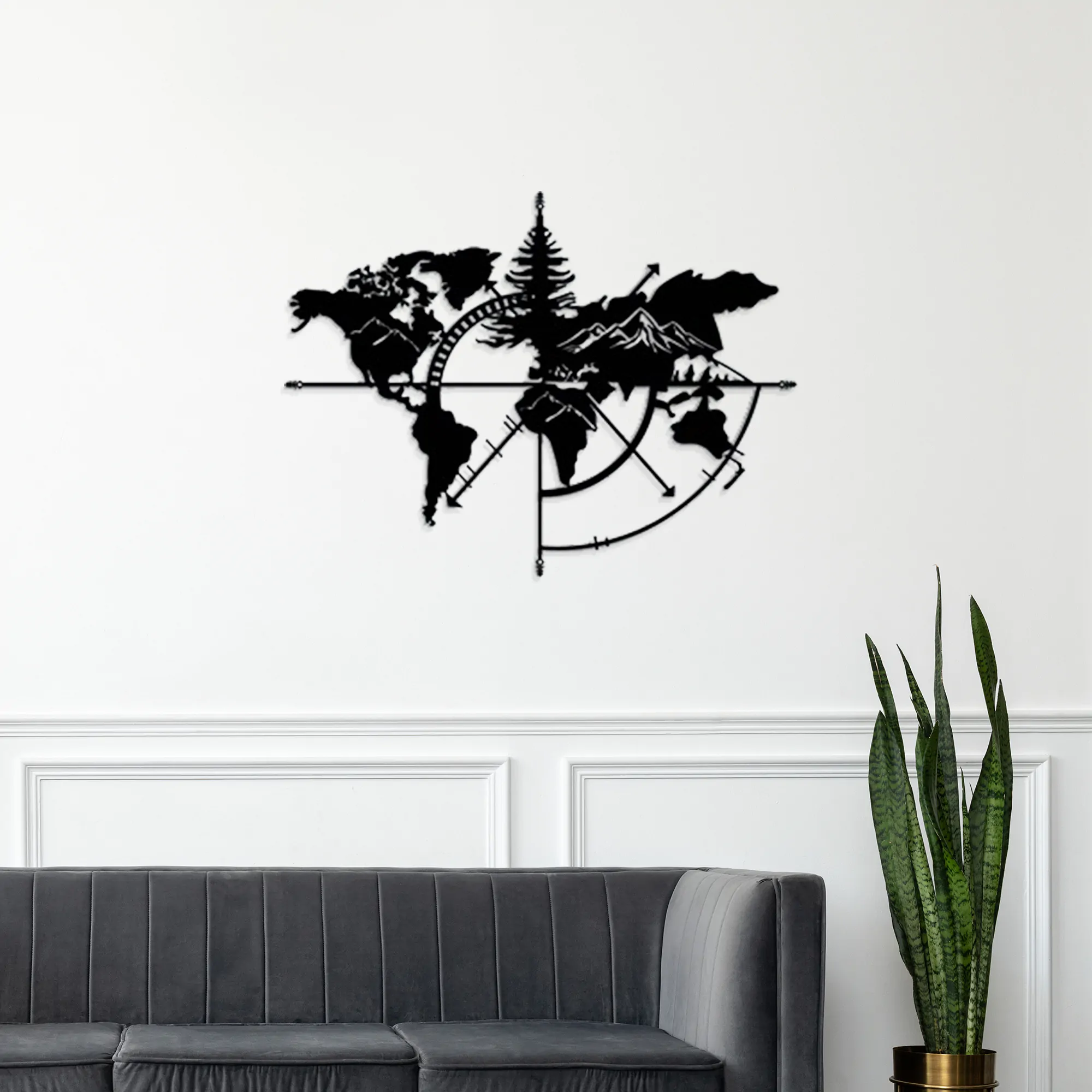 Everest Desenli Pusula Dünya Haritası