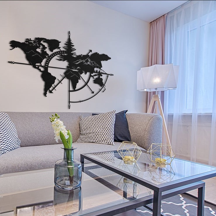 Everest Desenli Pusula Dünya Haritası