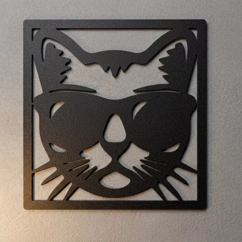 Cat With Glasses Metal Wall Art
