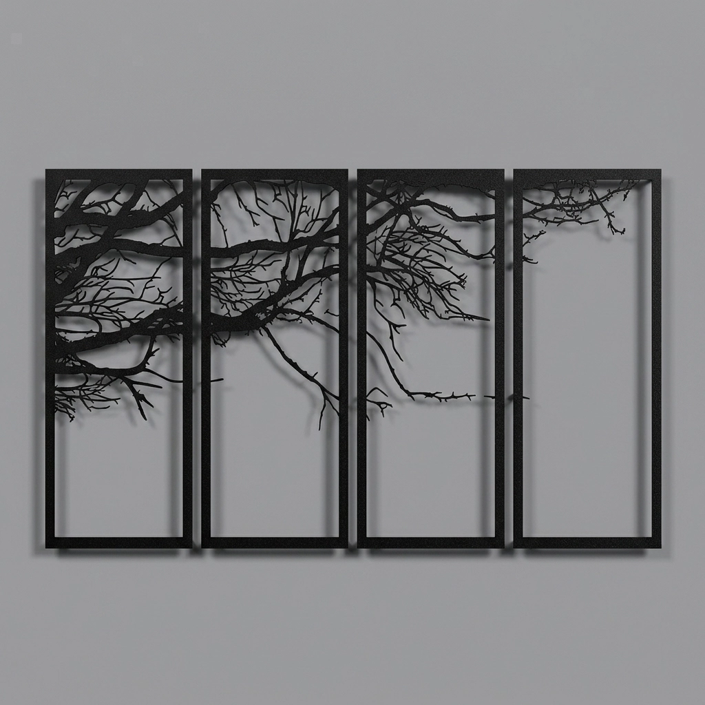 4 Parça Ağaç Metal Tablo