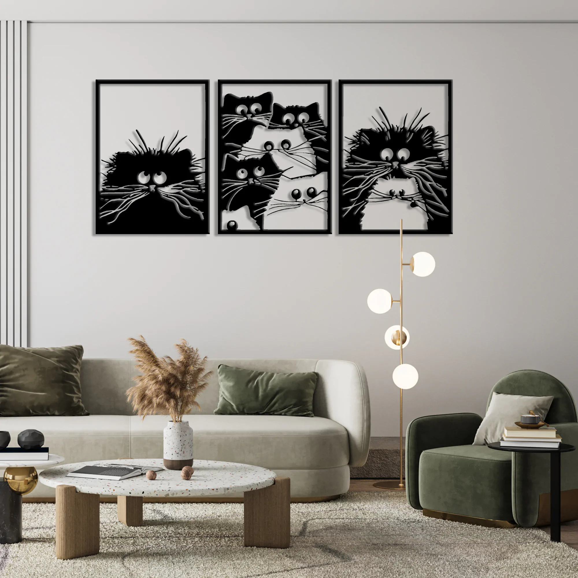Scandinavian Cat Metal Set of 3 ✨