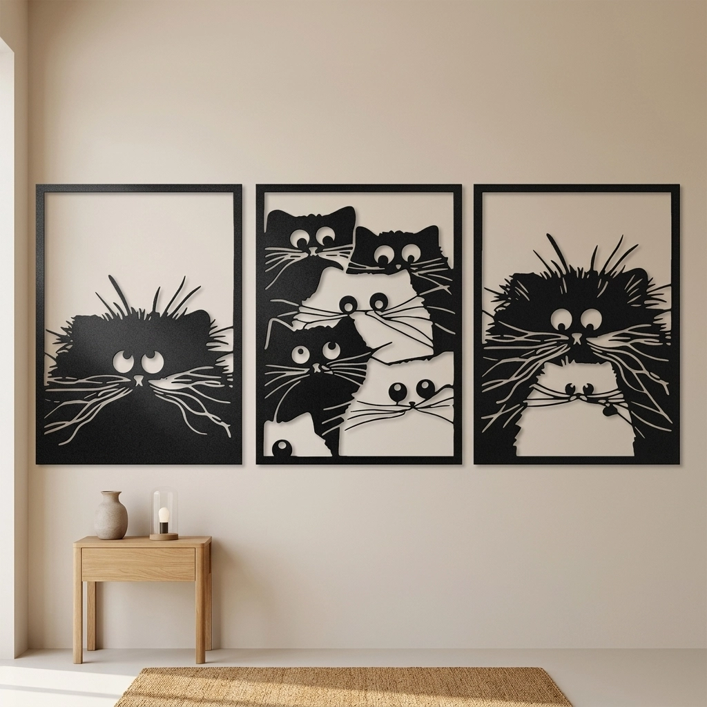 Scandinavian Cat Metal Set of 3 ✨