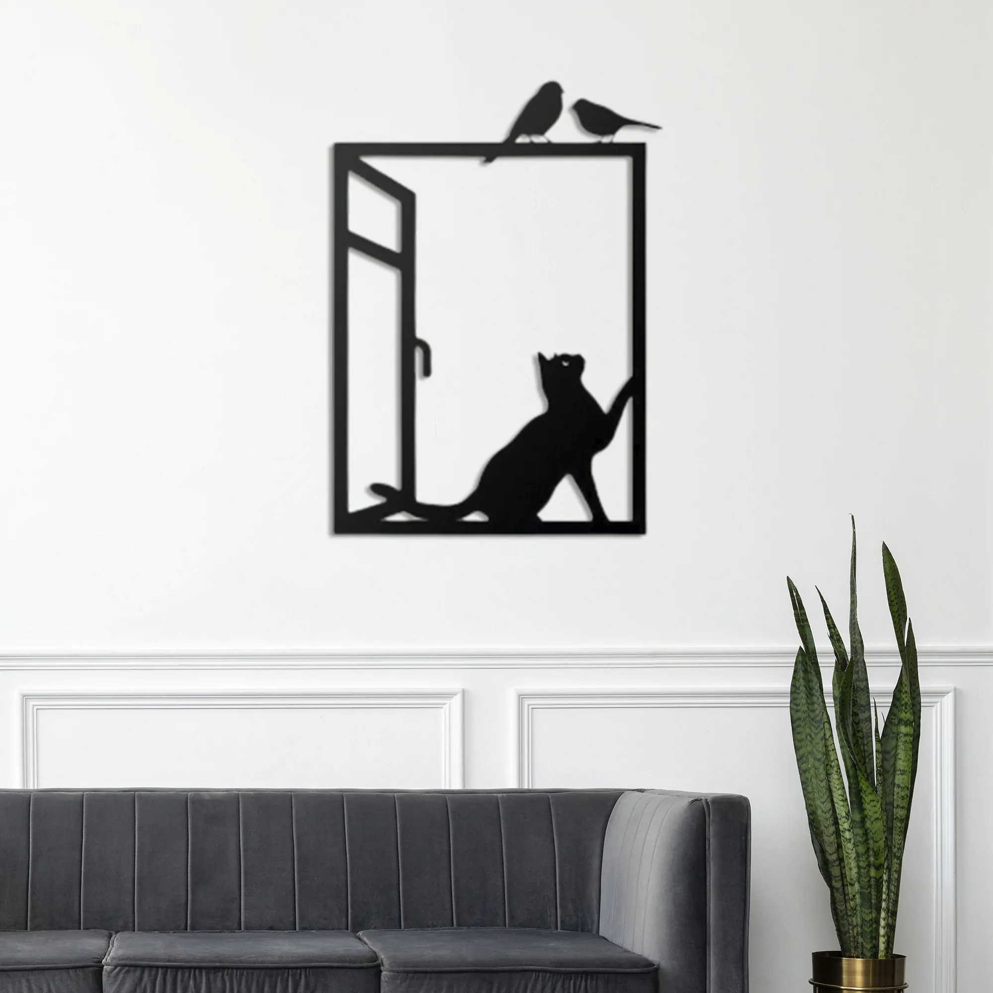 Cat in Glass Metal Wall Art