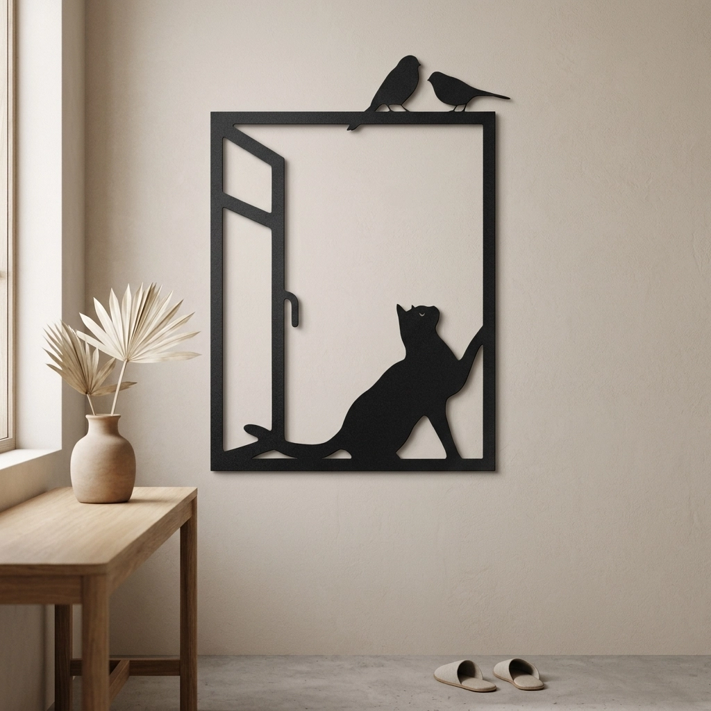 Cat in Glass Metal Wall Art