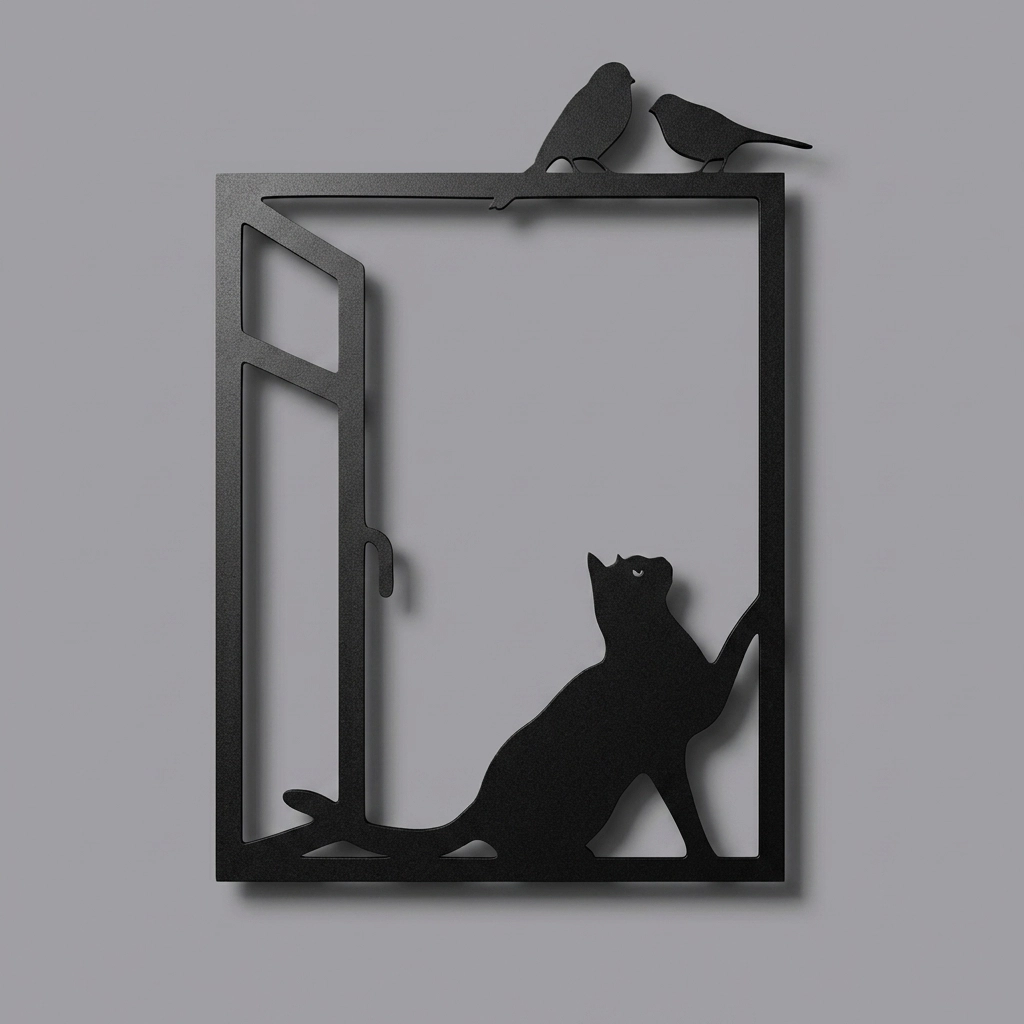 Cat in Glass Metal Wall Art