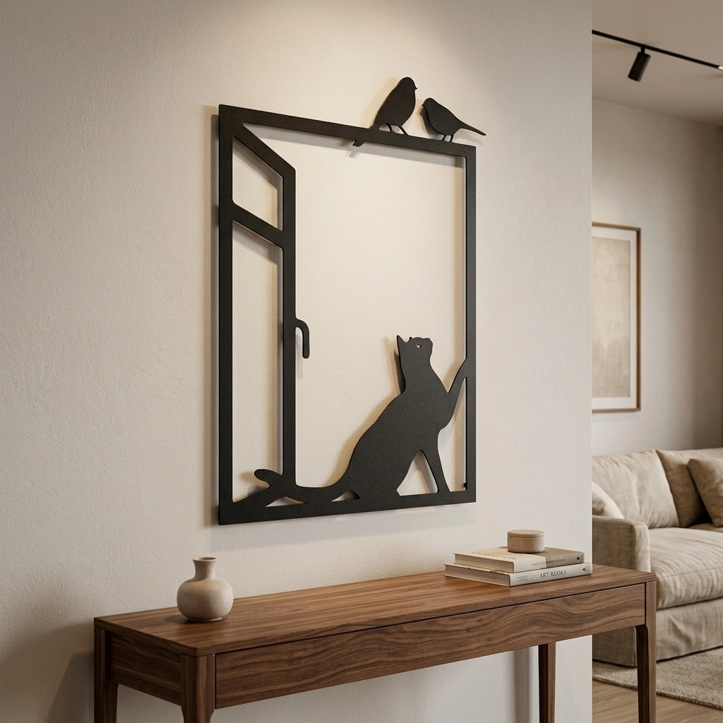 Cat in Glass Metal Wall Art
