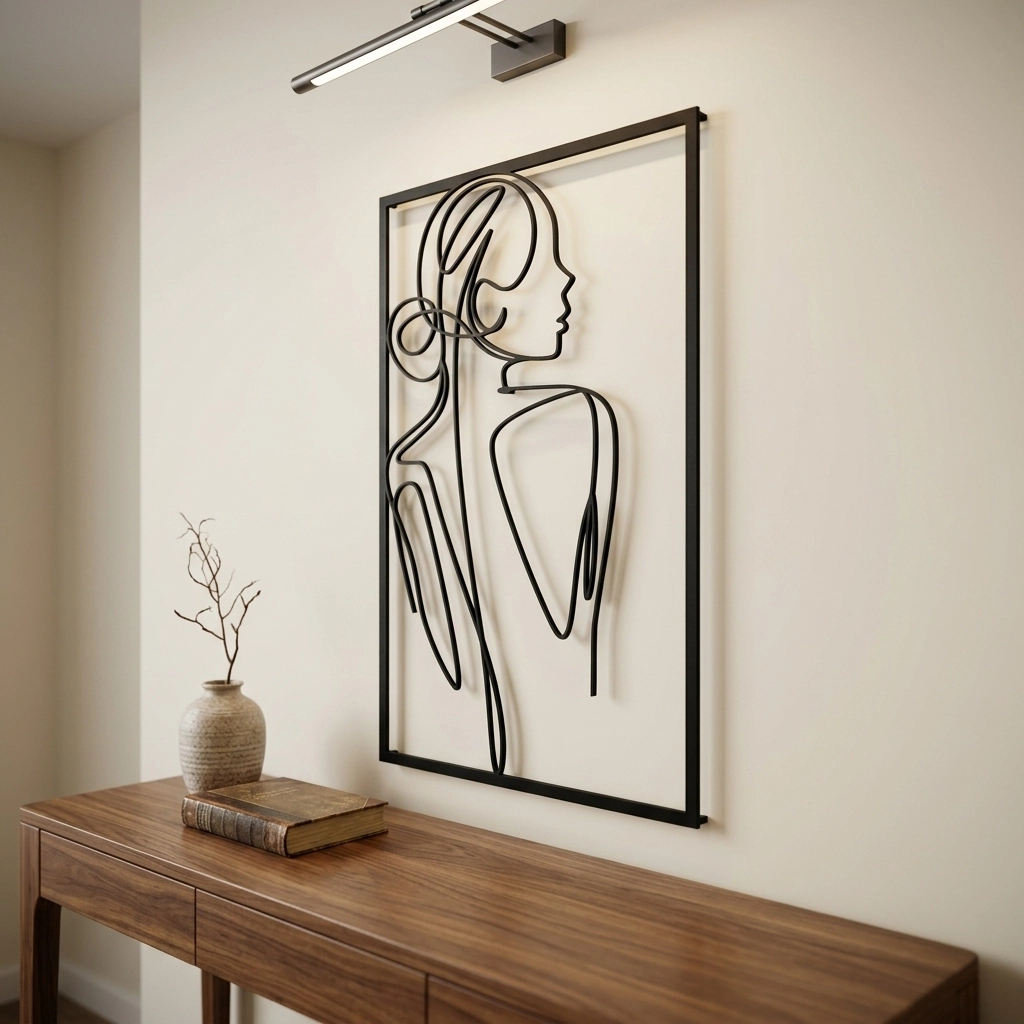 Minimalist Tek Çizgi Kadın Figürü Tablosu