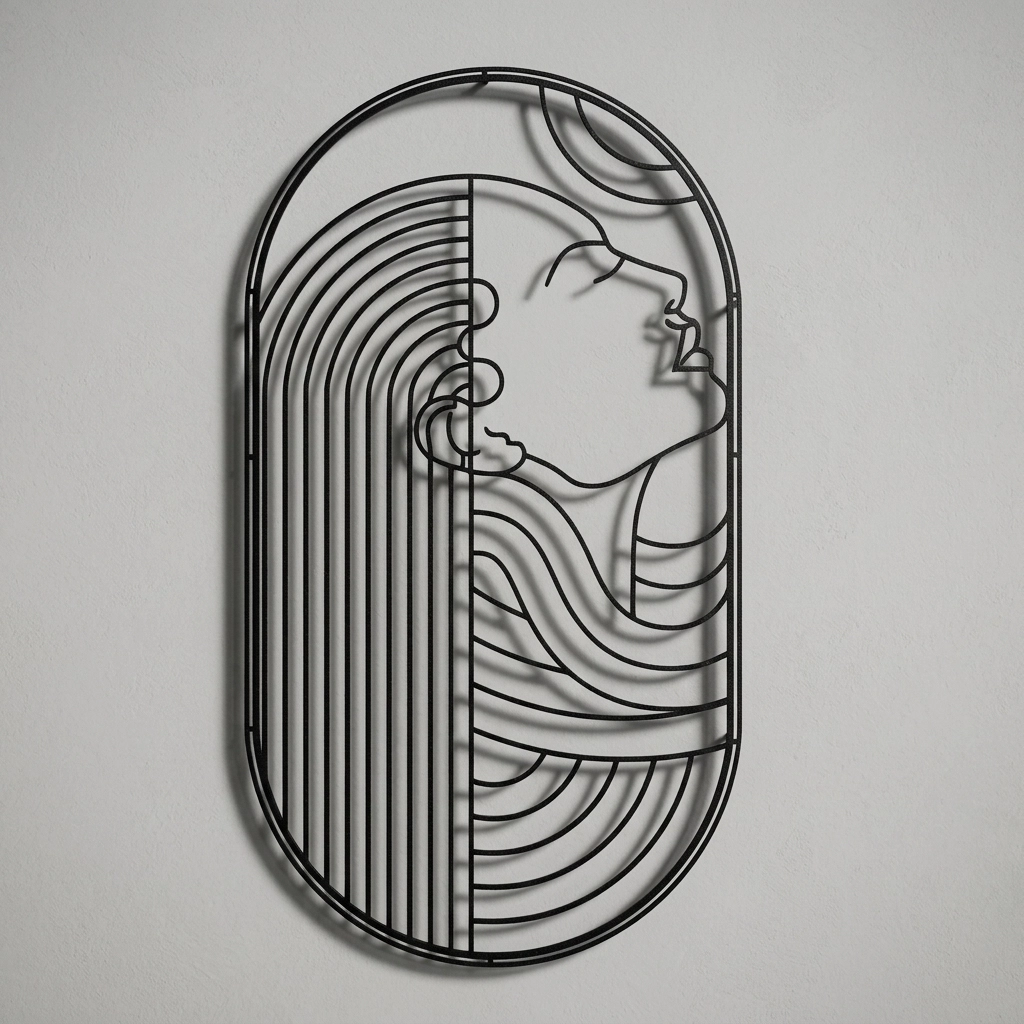 Minimalist Çizgili Kadın Portresi Metal Tablo