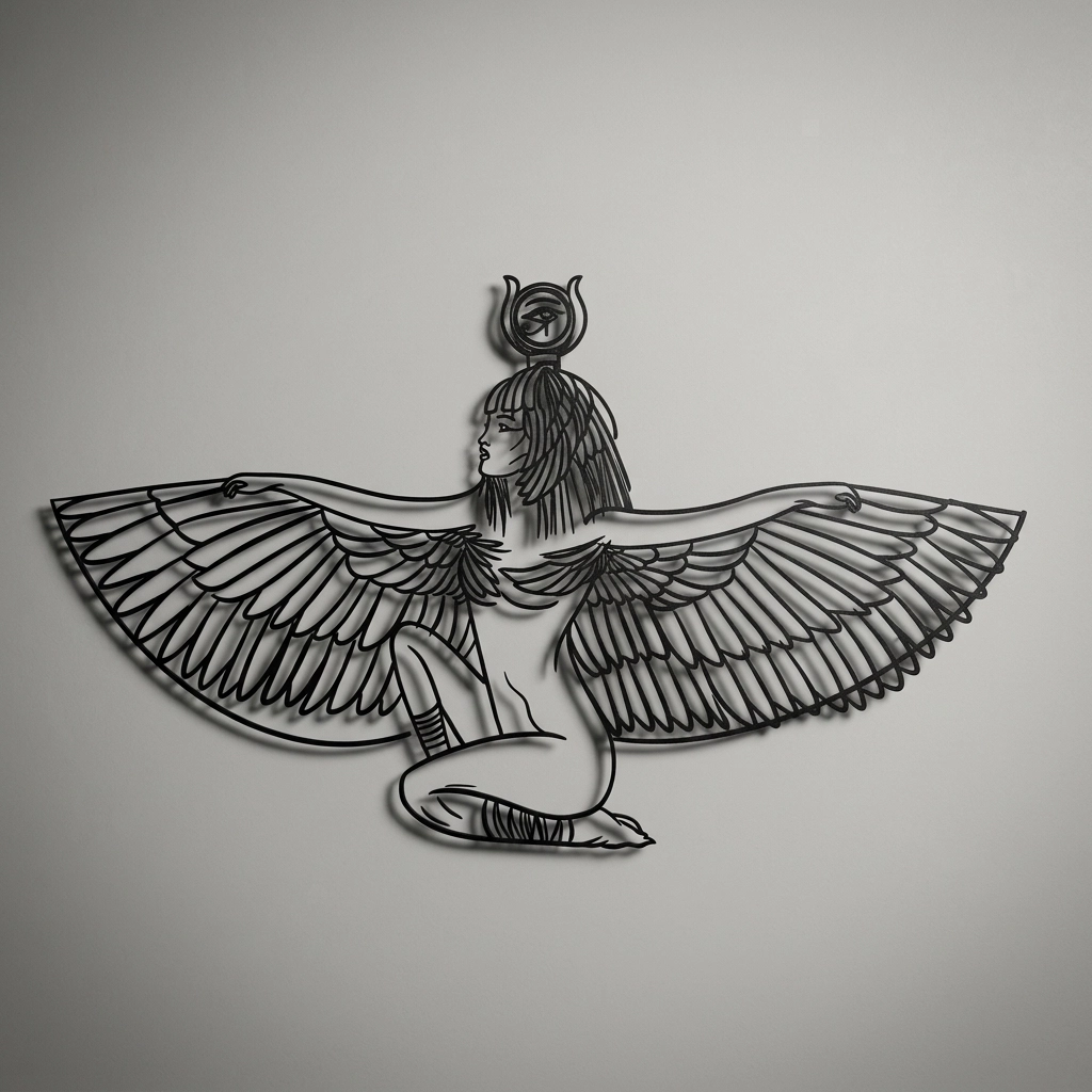 Kanatlı Mısır Tanrıçası İsis Çizimi - Minimalist 