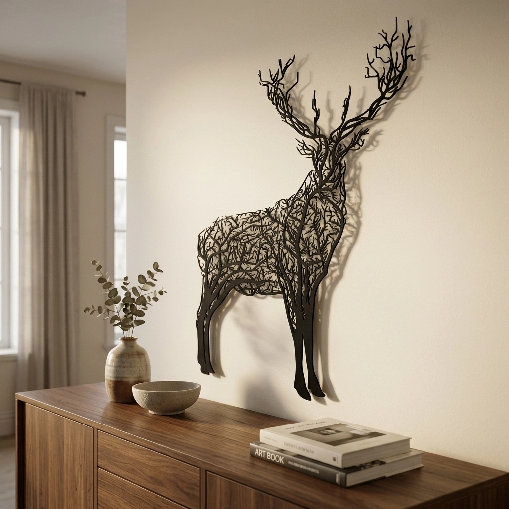 Tree Branches Deer Metal Wall Decor