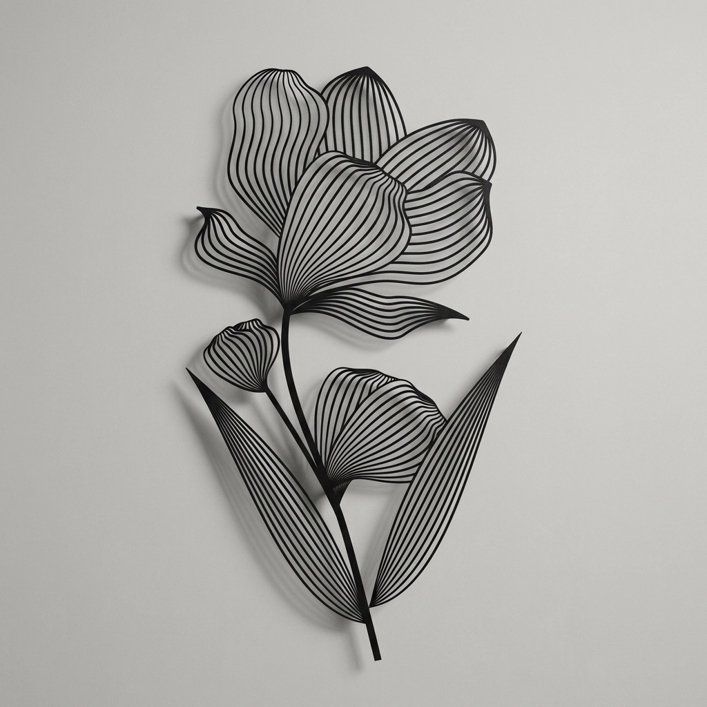 Modern Çizgisel Çiçek - Minimalist Duvar Sanatı