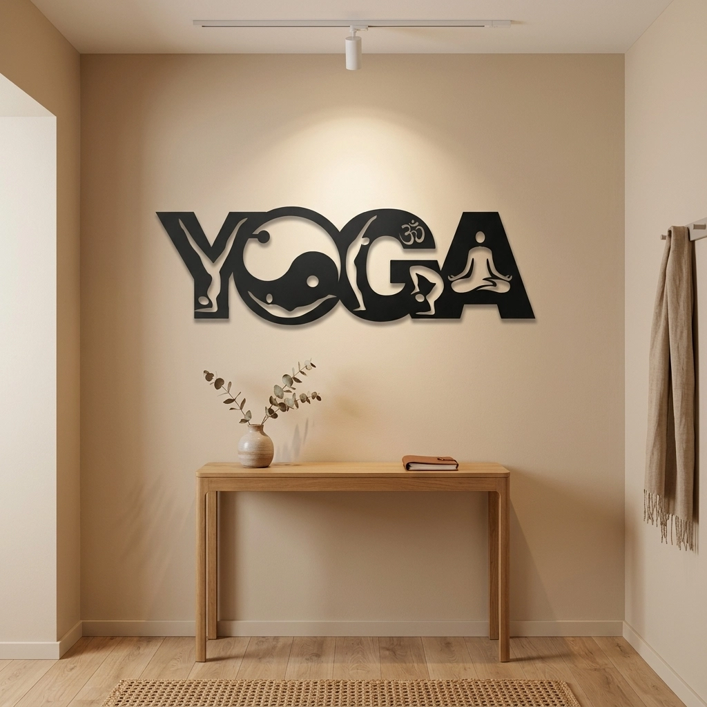 Yoga Temalı Tipografik Dekoratif Duvar Tablosu