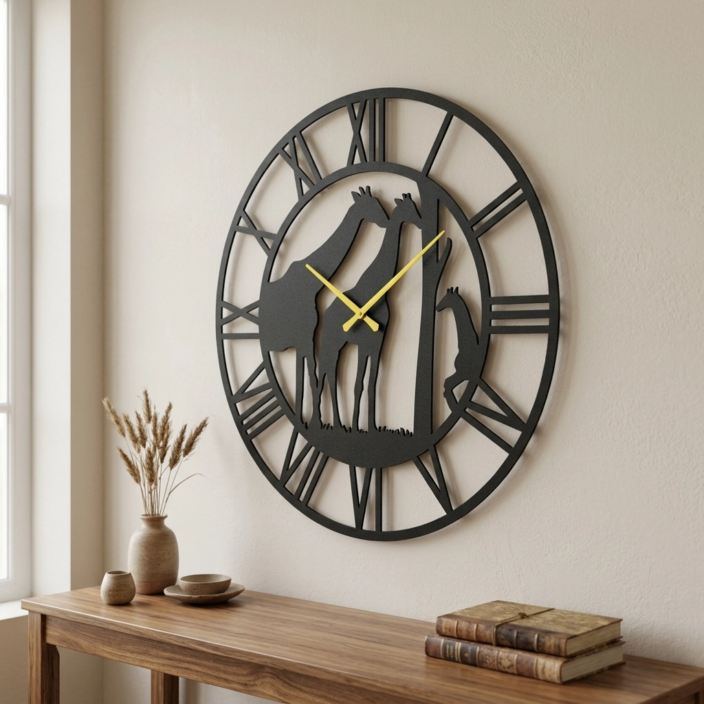 Giraffe Figured Metal Wall Clock