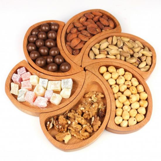 Cookie plate-cookie plate- 4 cookies-wooden serving plate-snack-serving plate-serving plate-Wooden plate Wooden Multi-Purpose Presentation Serving Plate Wooden Flower Presentation 28cm Beech